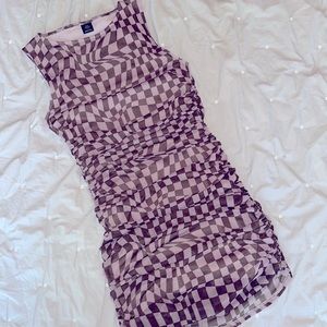 UO Checker Mesh Mini Dress